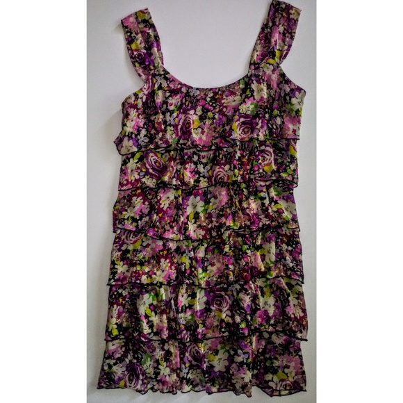 Suzi Chin/Maggy Purple Print Ruffle Flapper Dress - Picture 1 of 5